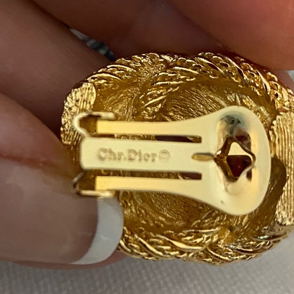 DIOR Gold Plated & Rhinestone Clip Earrings - Picture 4 of 4